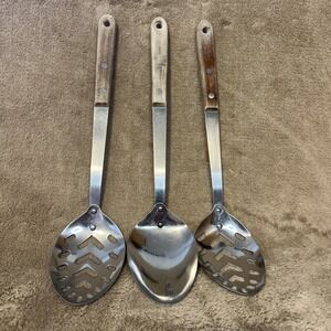 Vintage Household Japan Stainless Steel Serving‎ Spoons Wood Handle